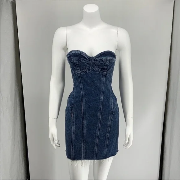 GRLFRND Denim 'Kristin' Bustier Strapless Dress in Femme Fatale Size Small NWOT - Picture 6 of 13